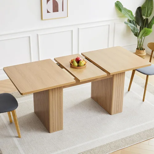 Miniatura 12 de weselon Mesa de comedor extensible de 42 a 105 pulgadas para 4 a 12, mesa de comedor ovalada expandible con base de pedestal estriada y pata