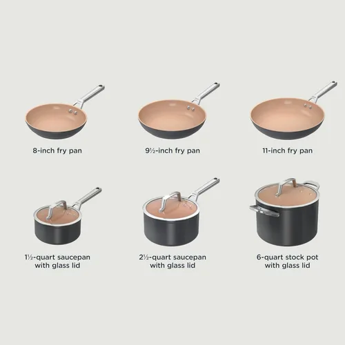 Miniatura 2 de Juego de ollas y sartenes Ninja antiadherentes Juego de utensilios de cocina de cerámica premium de vida extendida 9 piezas antiadherentes Gris