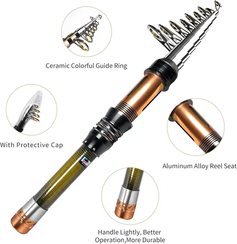 Miniatura 2 de Kit de caña de pescar, combo de caña de pescar telescópica de fibra de carbono y carrete con carrete giratorio, línea, cebo biónico, anzuelos