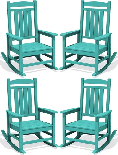 Miniatura 43 de KINGYES Mecedoras de polietileno de alta densidad para exteriores, sillas mecedoras para patio con soporte de 330 libras, balancín suave para porche