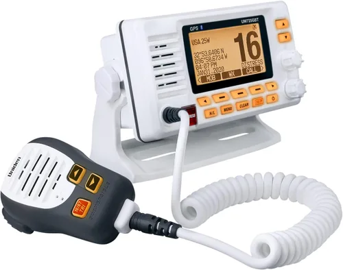 Uniden UM725GBT Radio Marina VHF, Todos los Canales Marinos de EE. UU., Canadá e Internacional, Potencia de Transmisión de 1W/25W, Pantalla LCD Más