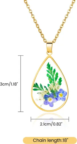 Miniatura 56 de Collar de flores silvestres prensadas con encaje de Forget-Me-Not y Queen Anne Collar de flores prensadas de oro Collares hechos a mano