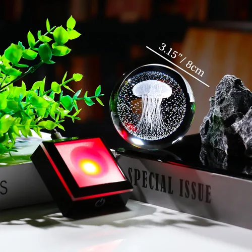 Miniatura 4 de Qianwei Lámpara de Medusa para Mujeres Bola de Cristal 3D 3.14'' - 80mm Láser Medusa Decoración de Vidrio Animales Lámpara Nocturna Regalos Figuras