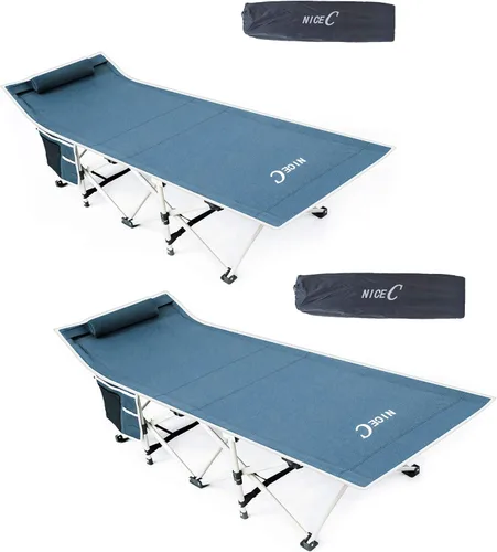Miniatura 9 de Nice C Catres de camping con cojín, catres de camping con colchón, para adultos, catre plegable, con almohada, bolsa de transporte y bolsillo
