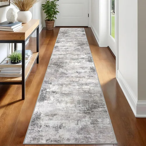 Miniatura 229 de IOHOUZE Alfombra pequeña abstracta de 2 x 3 pies, alfombra de entrada lavable para entrada interior, alfombras con respaldo de goma, alfombra gris