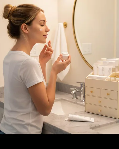 Miniatura 7 de Vlando Organizador de Maquillaje para Encimera, Organizador Grande de Tocador de Cuero PU, Almacenamiento de Maquillaje con 4 Cajones, Organizadores