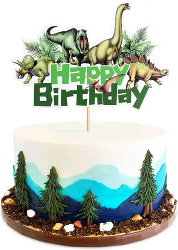 Miniatura 21 de Ercadio Paquete de 32 adornos para cupcakes de dinosaurios de dibujos animados, lindos dinosaurios para bebé, temática de dinosaurio, baby shower