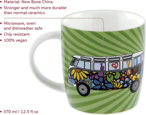 Miniatura 2 de BRISA VW Collection - Taza grande de cerámica para café, té y capuchino, diseño de autobús T1 (12.5 fl oz/12.5 fl oz/Love Bus/verde)