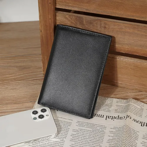 Miniatura 9 de Polare - Cartera de cuero con bloqueo RFID funcional para pasaporte, Negro -, Cartera con bloqueo RFID