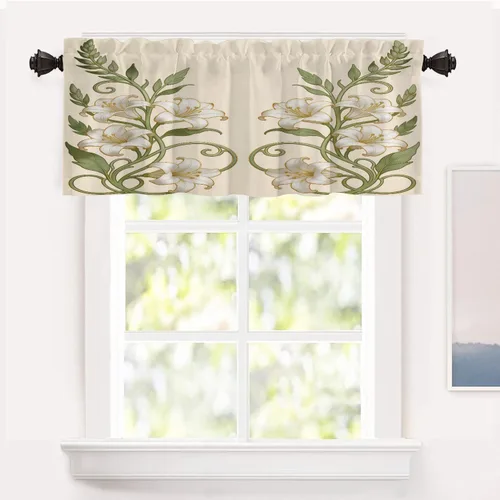 Miniatura 24 de Shrahala Art Nouveau Floral Pattern Blackout Curtain Tiers, Delicate Vine and Flower Design Kitchen Valance Light Blocking Tier Drapes with Rod
