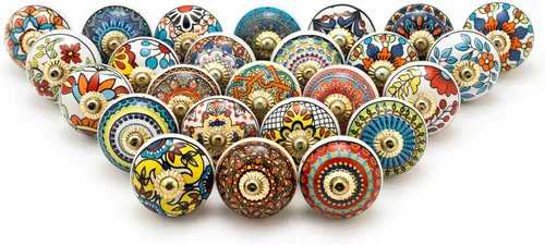 Miniatura 14 de FOLK CRAFT Pomos decorativos para cajones – Paquete de 12 piezas – Manija de puerta de armario de armario con flores hechas a mano para decoración