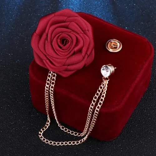 Miniatura 3 de Broches de moda para novios, bodas, arte de tela, hecho a mano, broche de flor de rosa, pin de solapa, insignia, cadena de borla, accesorios