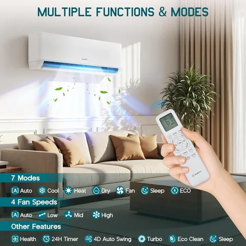 Miniatura 6 de Albott Sistema de calefacción mini Split AC/calefacción, 28,000 BTU ODU, 22 SEER2 3 zonas 12K+12K+12K BTU bomba de calor inversora sin conductos