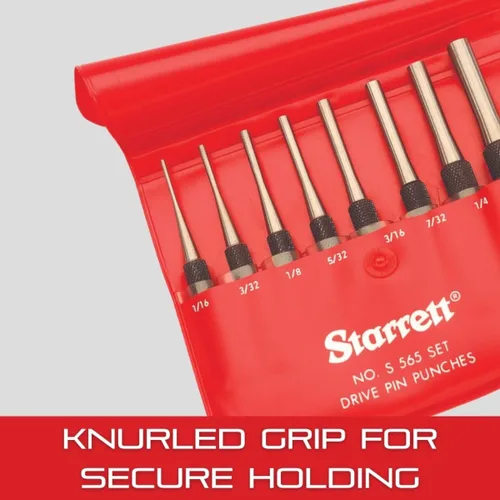 Miniatura 5 de Starrett Perforadora extralarga con agarre moleteado para introducir pasadores dentro o fuera de una pieza de trabajo, acero endurecido y templado