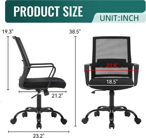 Miniatura 3 de BestOffice Silla giratoria para computadora, soporte lumbar ejecutivo, silla de malla, taburete ajustable para mujeres y hombres (negro)
