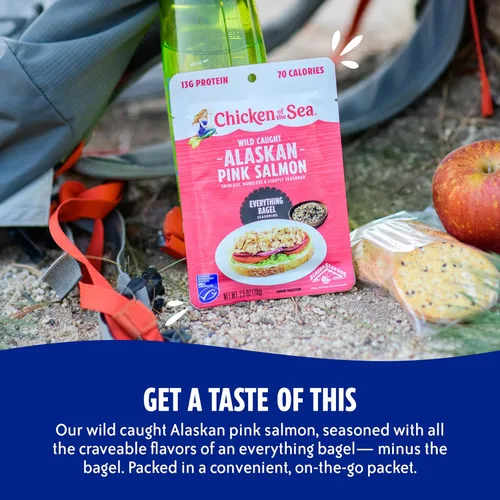Miniatura 5 de Chicken of the Sea Salmón rosa de Alaska, paquetes de 2.5 oz. (Caja de 12), salmón capturado en la naturaleza, condimento para bagel de todo tipo