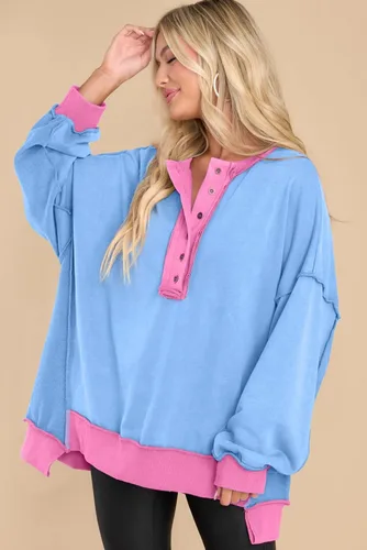 Miniatura 77 de AlvaQ - Sudadera de gran tamaño para mujer, informal, de manga larga, con botones y cuello Henley, tipo túnica