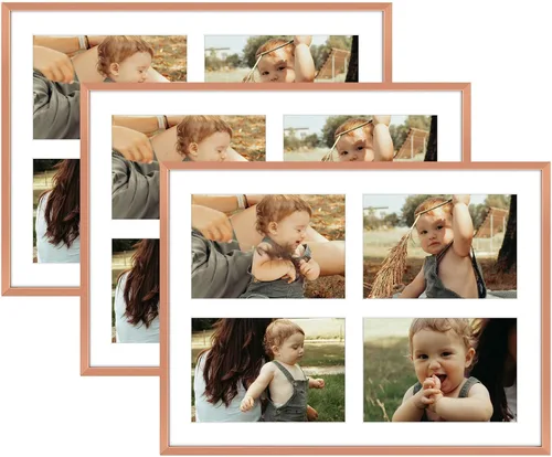 Miniatura 110 de Golden State Art, Marco de collage de aluminio de 4 x 6, muestra fotos de 6 x 4 con tapete de 2 aberturas o una foto de 8 x 10, vidrio real, Negro