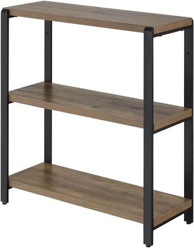 Miniatura 9 de FOLUBAN Estantería de 3 niveles, estantería industrial y estantes para libros, para dormitorio, madera rústica y metal, para oficina, roble