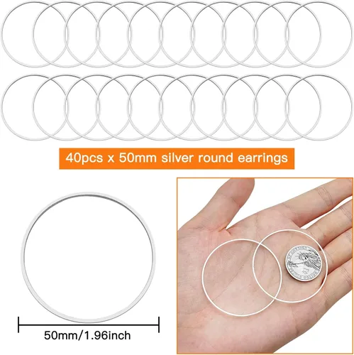 Miniatura 2 de 40 aretes de aro para hacer joyas de 1.976 pulgadas, aretes redondos con cuentas redondas, anillos de enlace de bisel abierto, aretes redondos 40