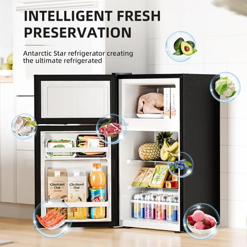Miniatura 2 de Antarctic Star Mini refrigerador con congelador, refrigerador compacto de doble puerta, termostato ajustable, refrigerador pequeño para dormitorio