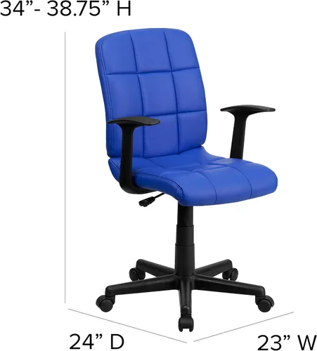 Miniatura 3 de Flash Furniture - Silla giratoria de respaldo medio de vinilo, acolchada, color negro Azul