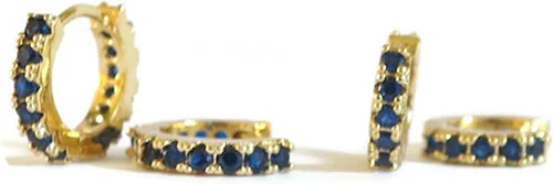 Miniatura 5 de Real 18K Gold Plated Sterling Silver Tiny Double Sided Blue Sapphire Huggie Hoops Handcrafted In USA Ship Within 24 hours