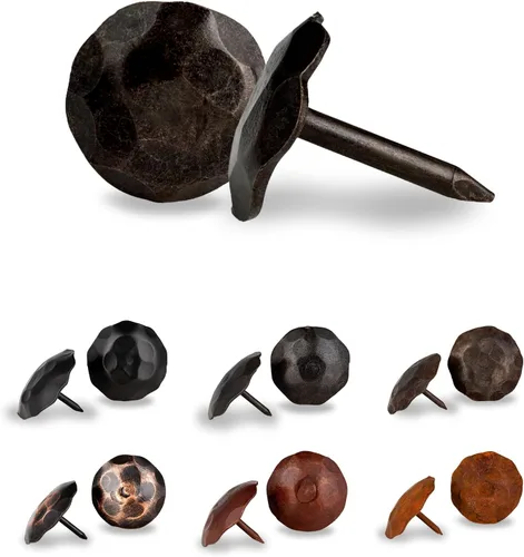 Miniatura 24 de Paquete de 25 clavos decorativos de 1,25 pulgadas de cabeza redonda grande – oxidados – sujetadores rústicos redondos hechos a mano para persiana