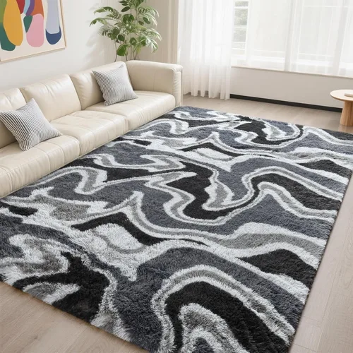 Miniatura 57 de DweIke Alfombras Shag Esponjosas Azules para Dormitorio Sala de Estar, 5x8 Grande Suave Felpa Tie-Dye Azul Cielo para Niñas y Niños, Alfombra Azul