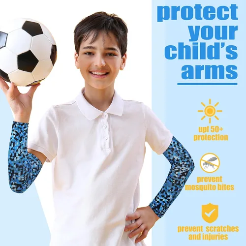 Miniatura 4 de Xuhal 10 pares de mangas de brazo para niños, jóvenes, baloncesto, fútbol, béisbol, protección UV, protección solar, compresión deportiva, cubierta