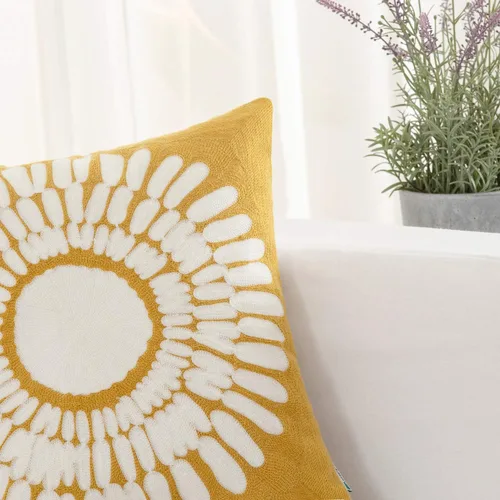 Miniatura 4 de HWY 50 - Fundas decorativas de almohada de 18 x 18 pulgadas en amarillo mostaza, funda de cojín bordada de algodón moderna de estilo rústico