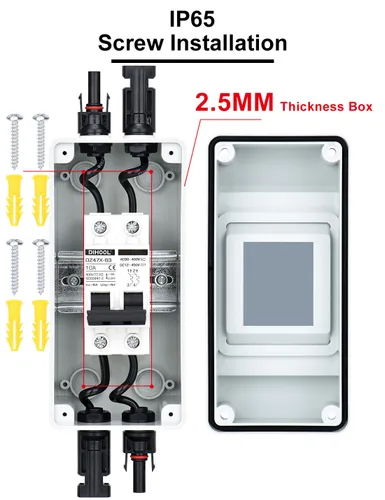 Miniatura 6 de DIHOOL Interruptor de desconexión solar de 10 amperios, disyuntor en miniatura con caja de riel din caja al aire libre para paneles solares