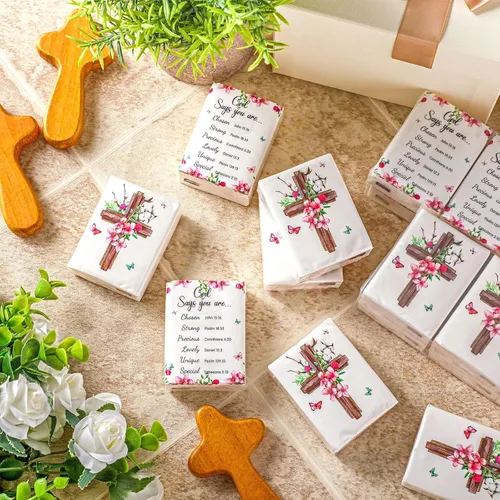 Miniatura 3 de Seajan Paquete de 120 pañuelos cristianos de bolsillo, regalos a granel de 4 capas con versículos de la Biblia, paquetes de viaje de pañuelos
