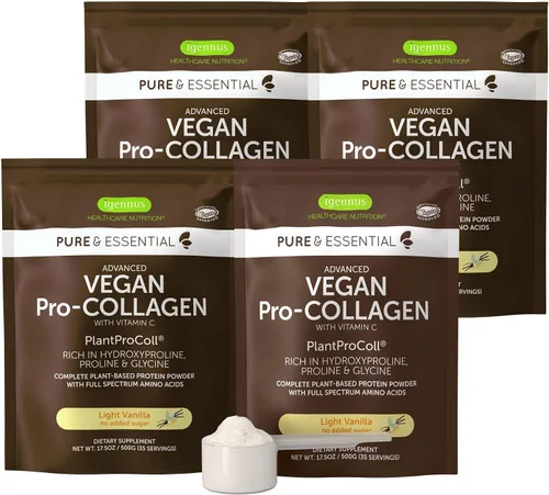 Miniatura 13 de Igennus Advanced Vegan Vanilla Collagen Peptide Powder, mejorado con glicina, prolina e hidroxiprolina y cofactor vitamina C, sin OMG, refuerzo