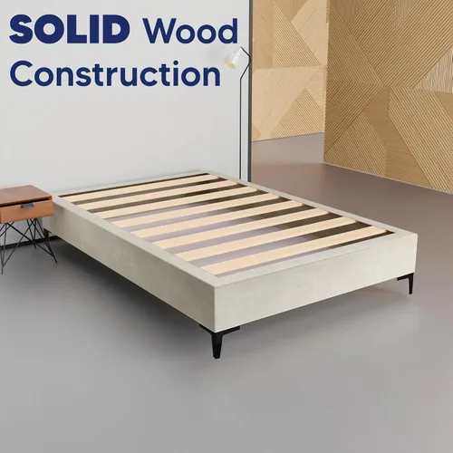 Miniatura 3 de Greaton, Cama con plataforma de madera de terciopelo de alta calidad de 15 pulgadas, duradera, elegante, opciones de multicolor, no necesita somier
