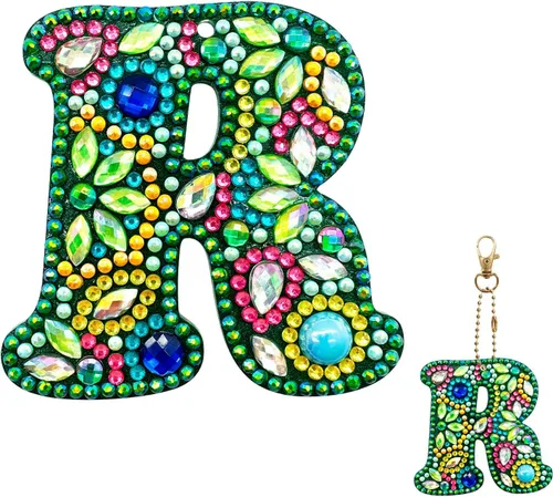Miniatura 21 de YOYA Llaveros de pintura de diamantes de doble cara letras 5D con pintura de diamantes, kit de llavero de pintura de diamantes de taladro completo
