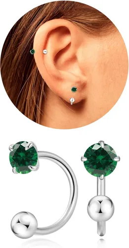Pequeños aretes de piedra natal natural de 0.118 pulgadas para mujeres, adolescentes y niñas, pequeños aretes de medio aro para cartílago