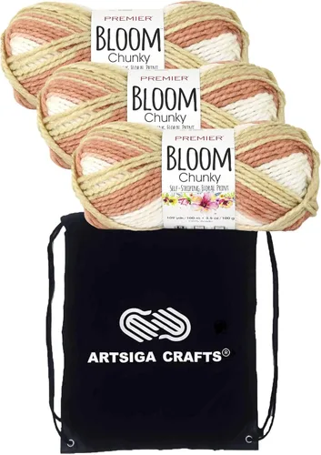 Miniatura 27 de Premier Yarns Bloom Chunky Gerbera 1114-21 - Hilo acrílico grueso y voluminoso #5 (3 madejas, el mismo lote de tinte) para ganchillo y tejer