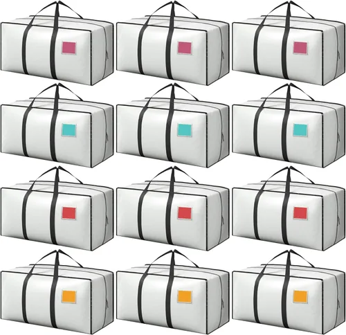 Miniatura 15 de Paquete de 6 bolsas de mudanza con cremallera lateral completamente abierta, extra grandes de 93 L, resistentes al agua, plegables para Negro