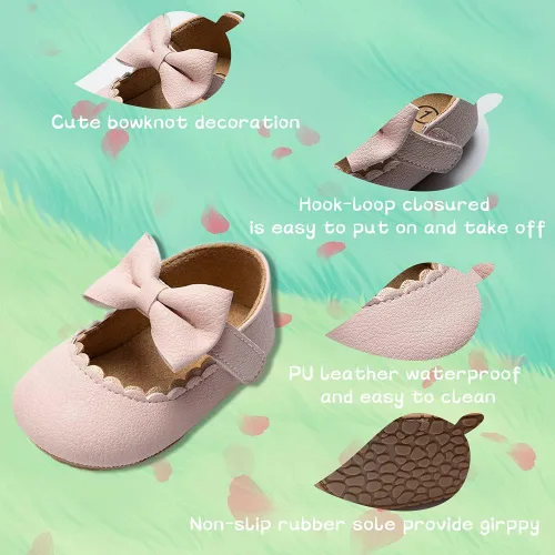 Miniatura 5 de Meckior - Zapatos bajos y livianos para bebés estilo Mary Jane con suela suave y lazo decorativo para vestidos de princesa o bodas para niñas que