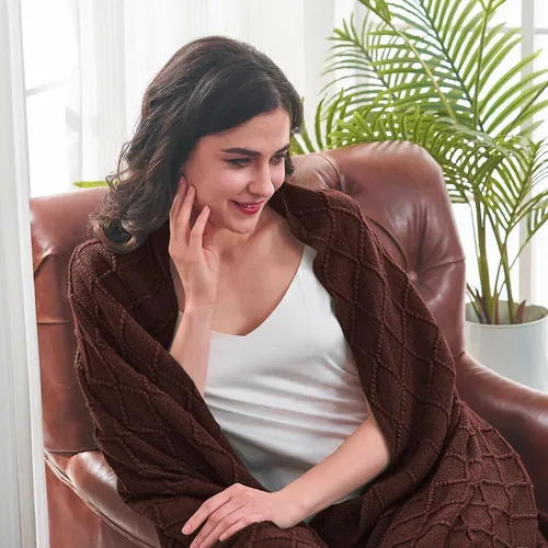 Miniatura 2 de inhand Mantas de punto para sofá y cama, manta de punto suave y acogedora con borlas, mantas decorativas ligeras y mantas decorativas de granja