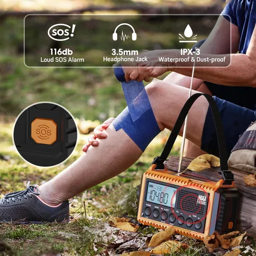 Miniatura 5 de Radio de emergencia, radio meteorológica digital 5000 con AM/FM/NOAA/SW, radio portátil de supervivencia SOS, radio de manivela solar alimentada por