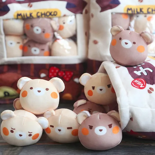 Miniatura 7 de Nenalayo Linda Bolsa de Juguete de Peluche de Oso de Chocolate, Cojín Decorativo Suave, Juguetes de Animales de Peluche, Regalos Creativos