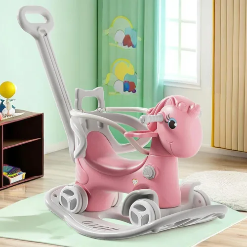 Miniatura 10 de Caballo mecedor para niños pequeños de 1 a 3 años, diseño 4 en 1, bicicleta de equilibrio para niños, carrito de empuje con tabla de equilibrio Azul