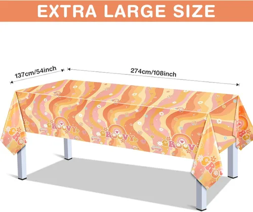 Miniatura 2 de Tiamon 3 manteles de plástico con diseño de arco iris y estilo hippie retro para mesa rectangular, desechables, margaritas y flores de arco iris