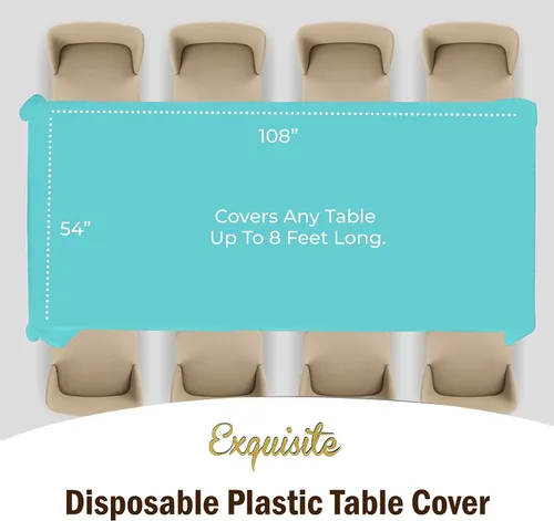 Miniatura 4 de Party Solids Paquete de 4 manteles de plástico color azul aguamarina, 54 x 108 pulgadas, mantel desechable para fiestas y pícnics