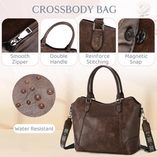 Miniatura 3 de RAVUO Bolso Hobo para mujer, bolso de mano de cuero vegano con asa superior, bolso de hombro elegante para mujer, bolso cruzado con correa