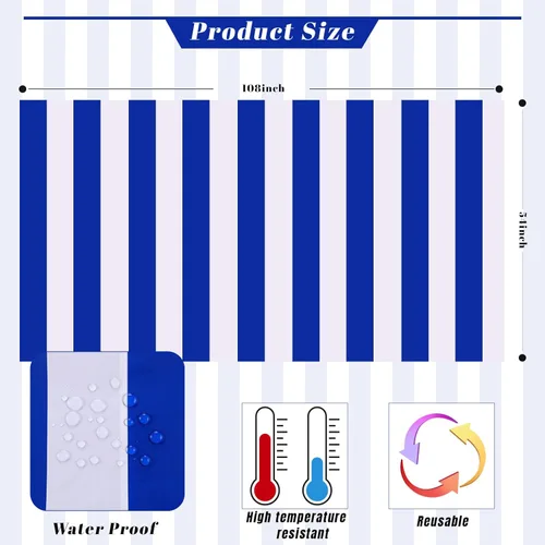 Miniatura 2 de Kesfey - Paquete de 3 manteles de plástico desechables, 54 x 108 pulgadas, diseño horizontal a rayas azul y blanco, náutico, impermeable, Rayas