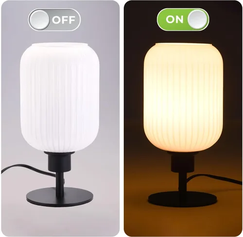 Miniatura 8 de Lámpara de mesa de cristal de mediados de siglo,Lámpara de escritorio regulable,Bombilla LED incluida,Cambio de color RGB remoto,Vidrio acanalado