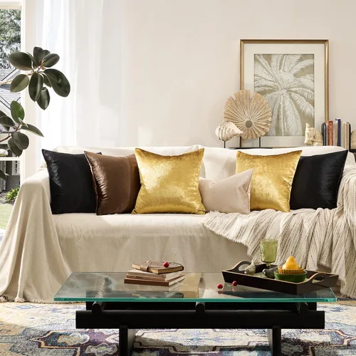 Miniatura 5 de GIGIZAZA Fundas de Almohadas Decorativas de Terciopelo Dorado, Fundas de Almohadas de 18x18 para Sofá, Sillón y Cama, Paquete de 2 Fundas de Cojines